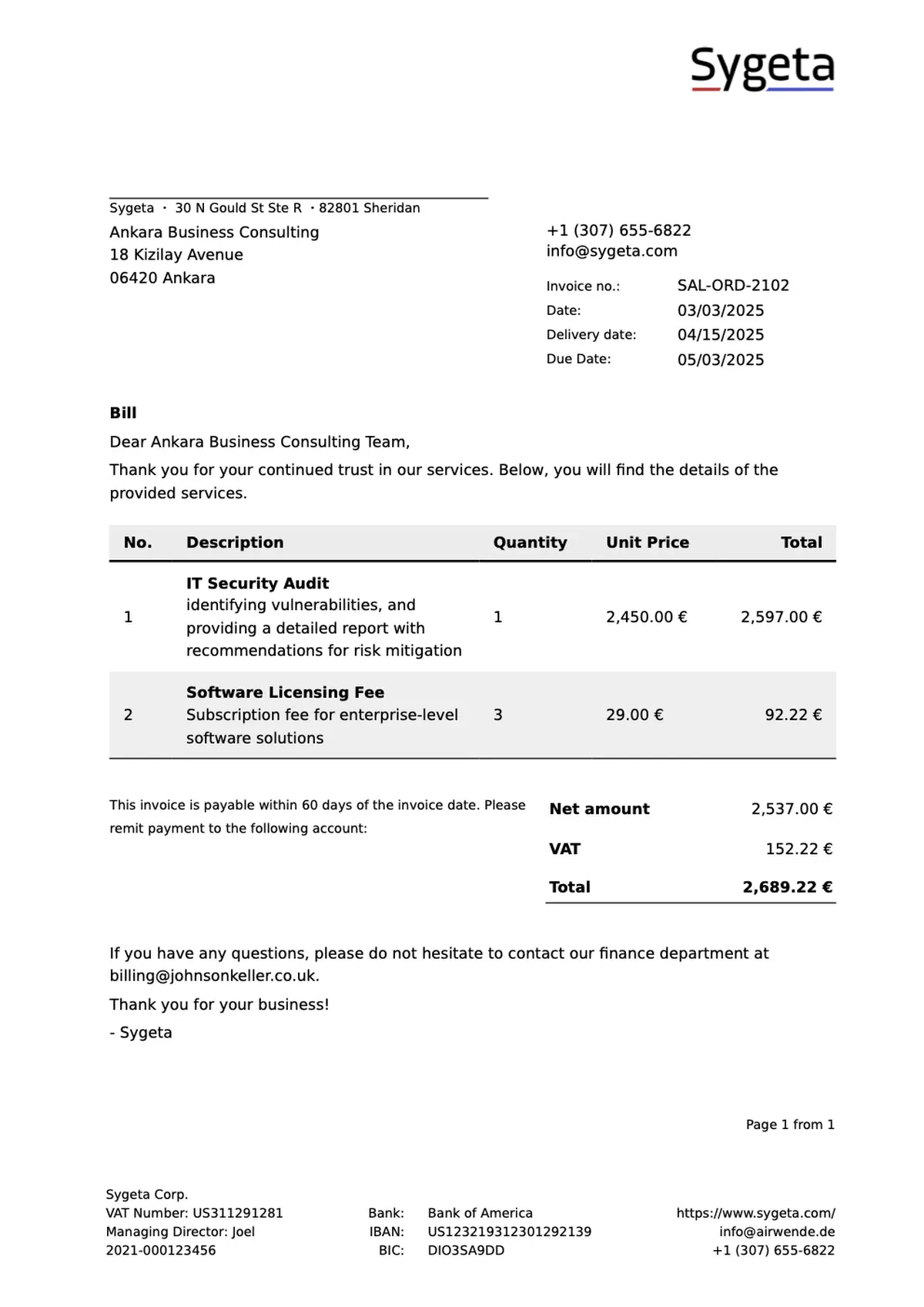 Sygeta Sample Bill